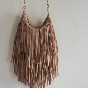 New $400 Monserat De Lucca Bochoa Fringe Bag Taupe Brown Anthropologie